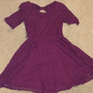 Dark Pink Patterned Dress with a Bow Back
